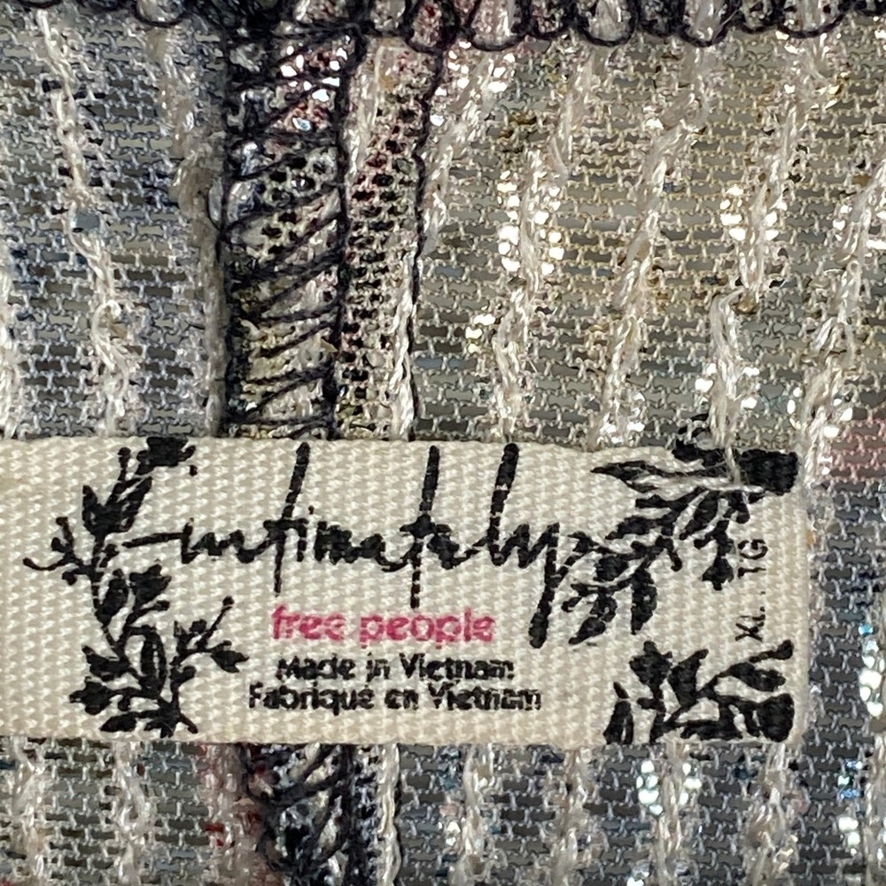 Free People Intimately Sequin Mesh Floral Top Silver Pastel Sparkle Glam XL - Picture 3 of 10